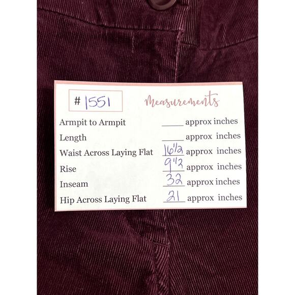 Tommy Hilfiger Dark Burgundy Maroon Wide Leg Corduroy Low Waisted Pants Size 8 - Picture 9 of 9